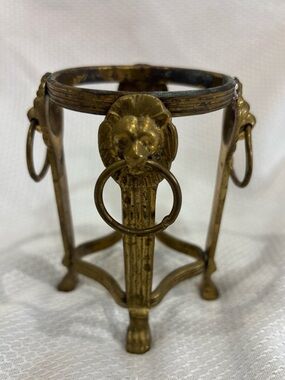 Vintage Brass Plant Stand Candle Holder Display Stand Lion Head Rings